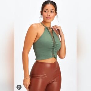 Fabletics Green Sleeveless Cut Out Crop Tank